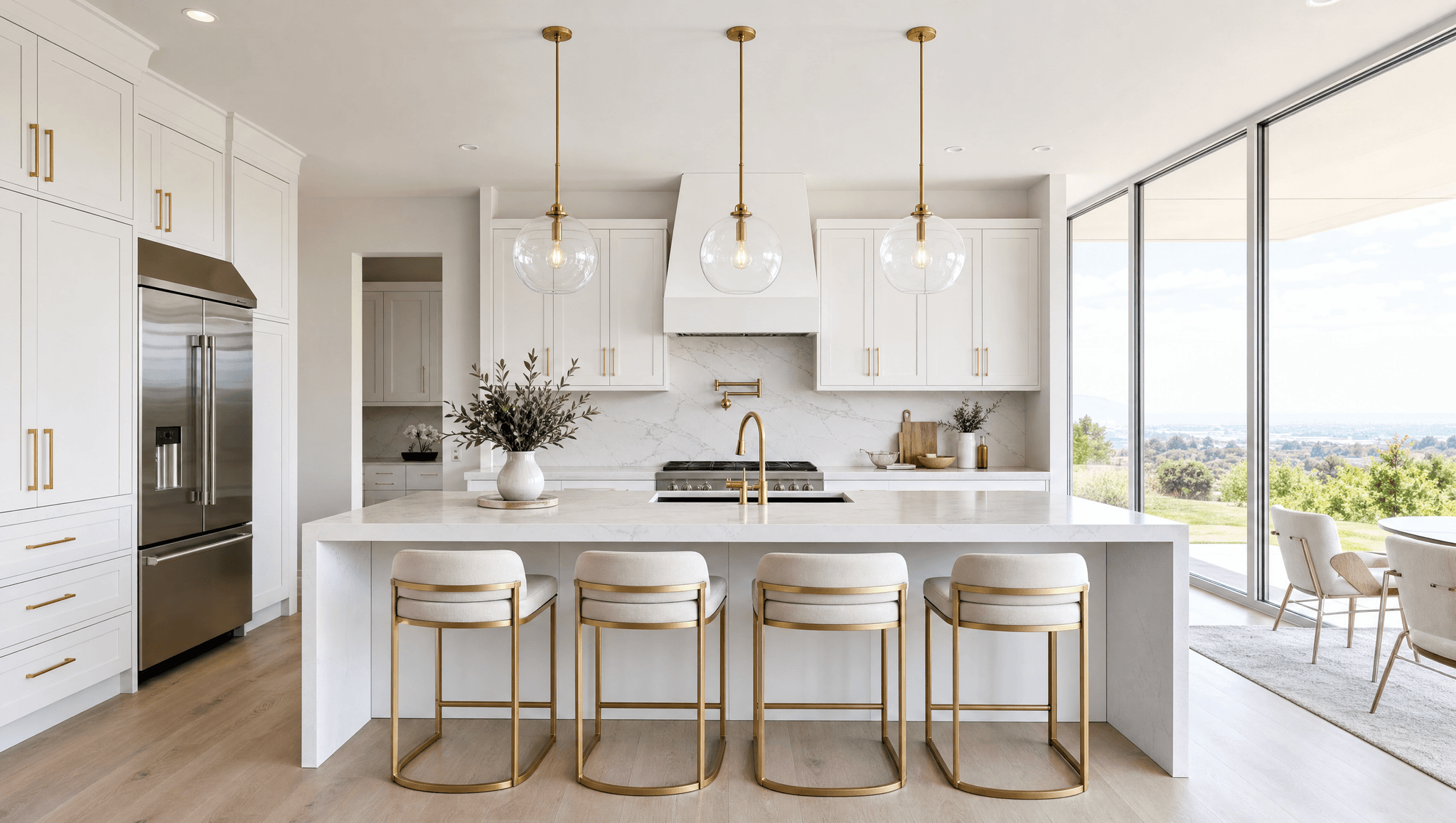 A custom-designed Luxor Kitchens kitchen featuring two-tone cabinetry and marble countertops